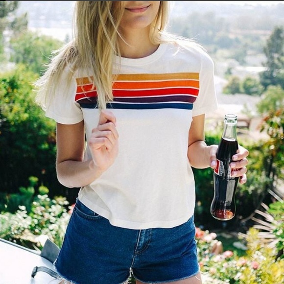subdued Tops - Subdued White Rainbow Striped T-Shirt